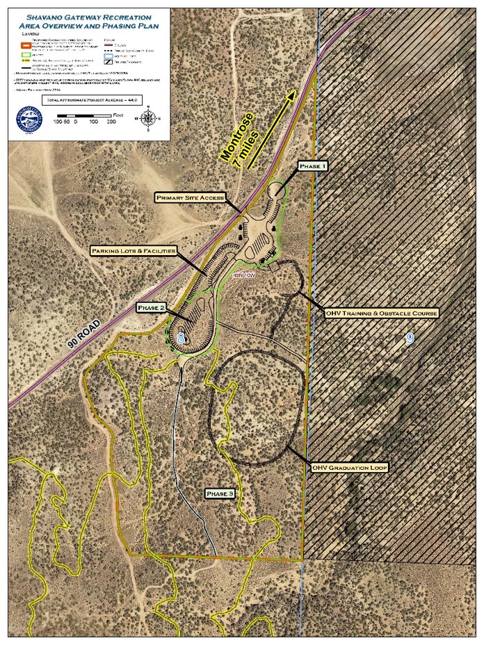 map of Shavano Gateway Recreation Area Overview, located 7 miles southwest of Montrose
