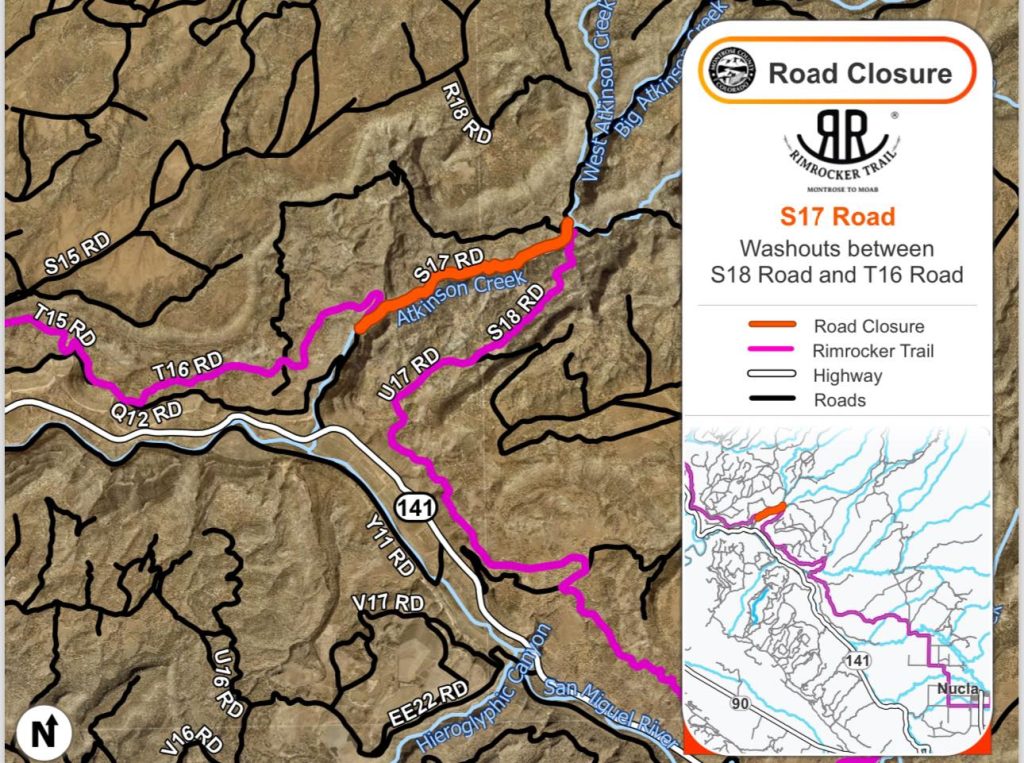 Map Showing The Rimrocker Trail from S18 to T16 closure