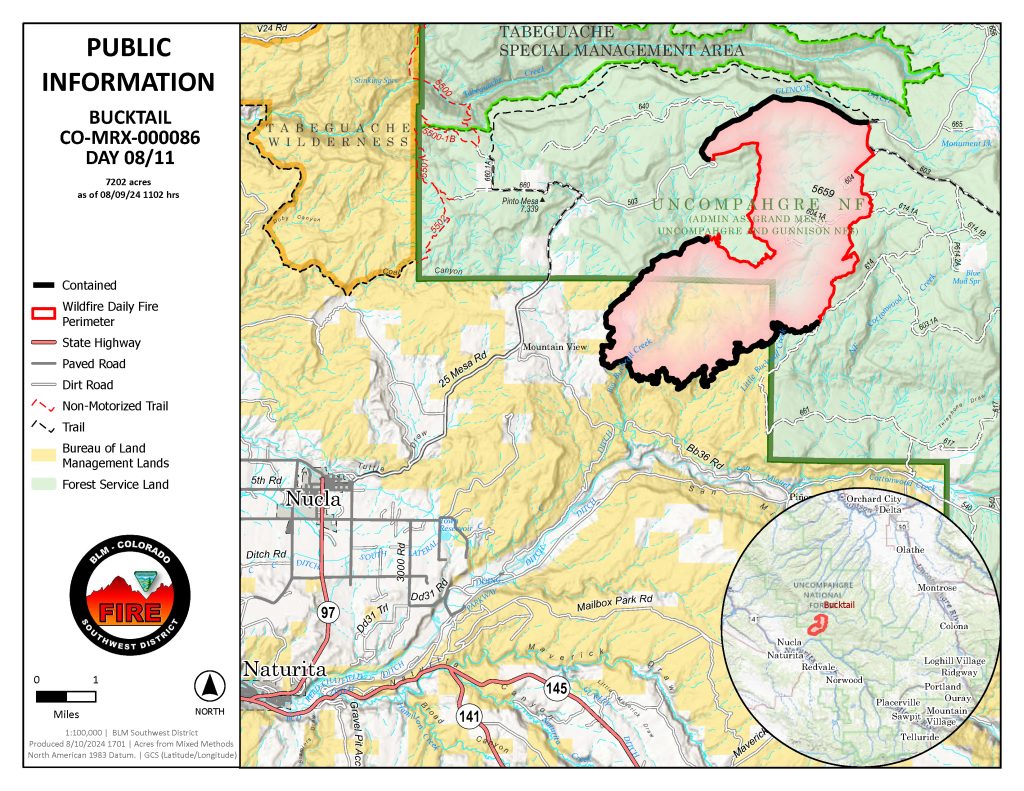 Map showing Bucktail Fire on 8/11/24