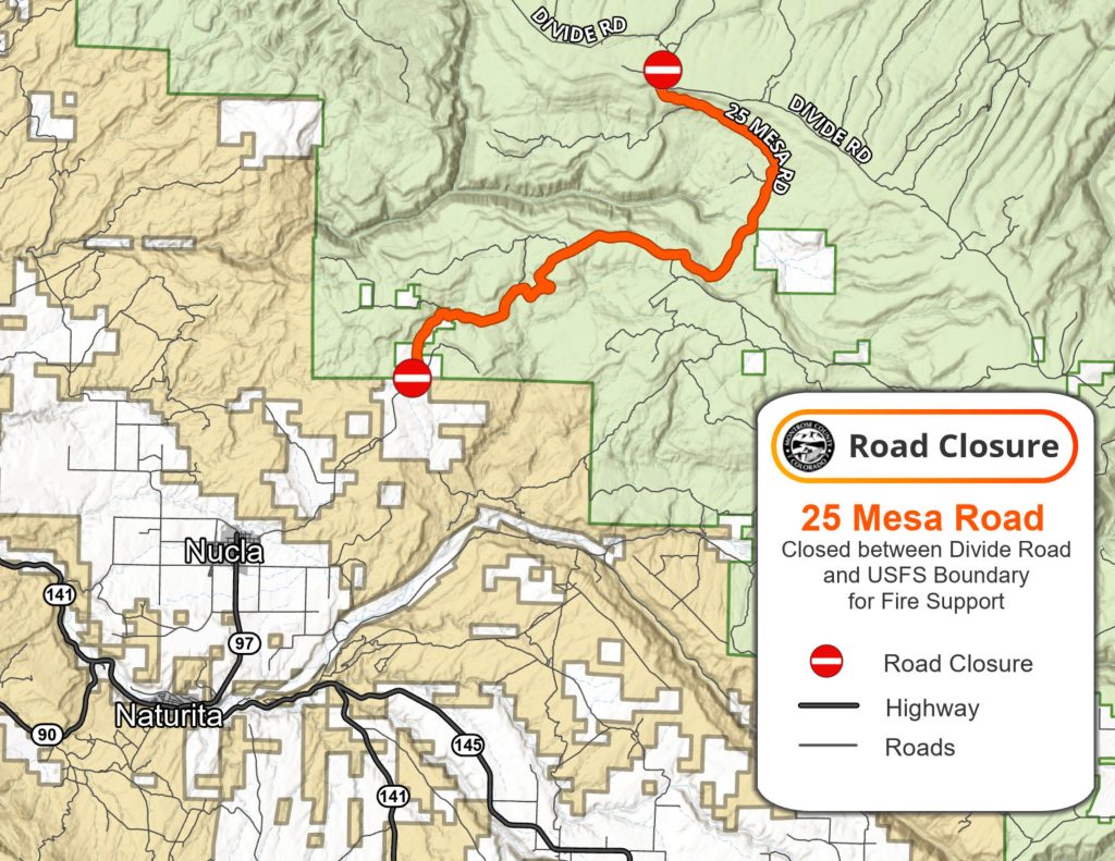 Map showing closure of 25 Mesa from Divide/Mesa to paved road outside Nucla