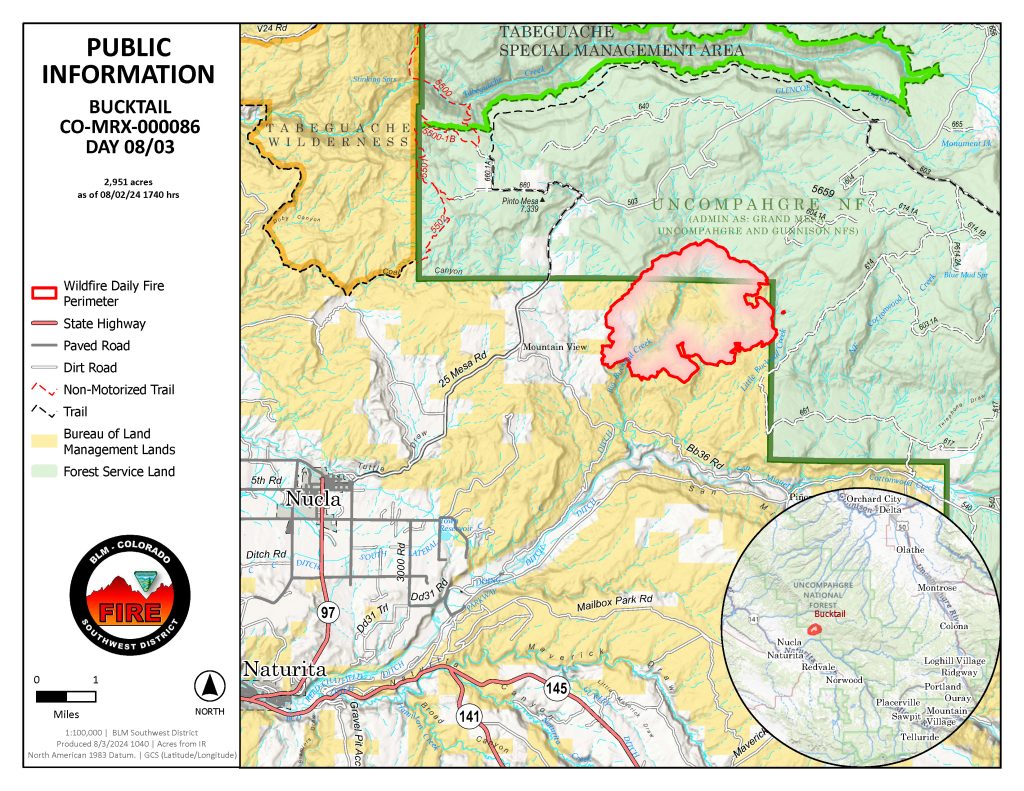 Map showing the Bucktail Fire